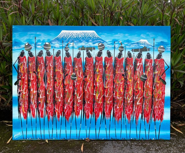 台湾 【U864-マサイ】アフリカの画家による手描きオリジナル作品