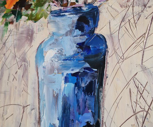 ロシア 花のオリジナル油絵キャンバス油彩抽象画花瓶の花 Artdilia