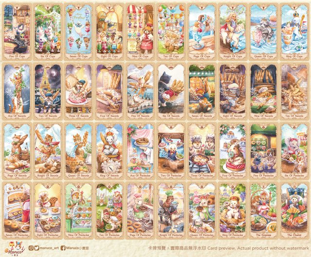 台湾 小動物と美食のタロットカード 78枚セットplus2枚動物 グルメ