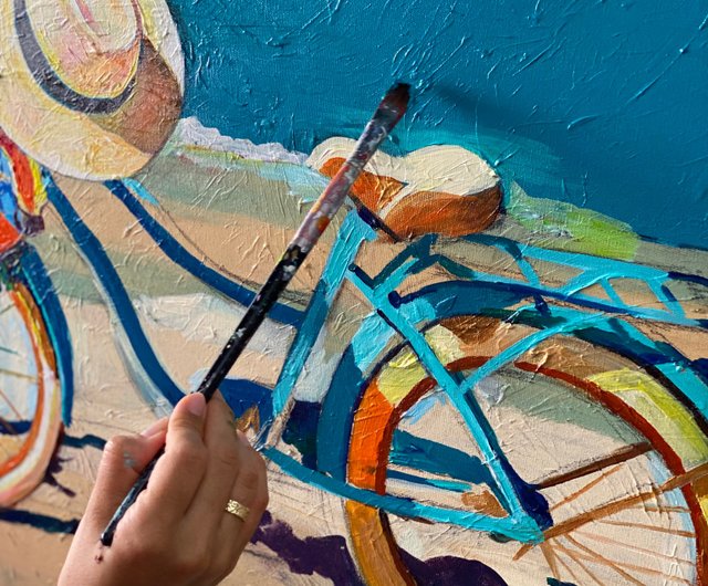 送料無料】イスラエル 自転車と夏の海。 オリジナルアート