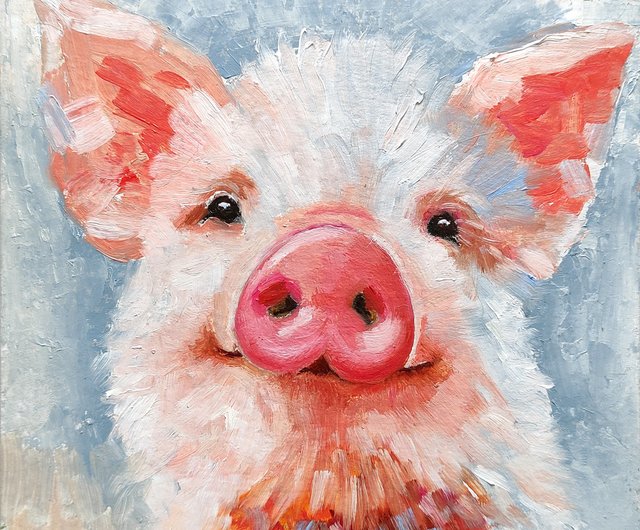 油絵 専用 頭に花をのせた豚 油絵 専用 頭に花をのせた豚