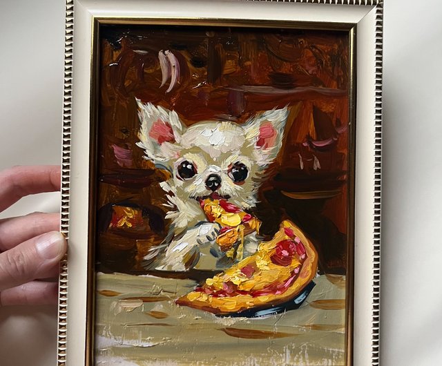 ロシア チワワの子犬の絵画 オリジナルアート 動物アート インパスト