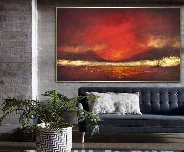 送料無料】スペイン 抽象油絵 特大抽象画 キャンバスに描かれた赤い絵