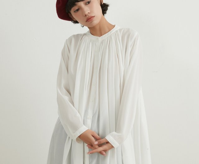 送料無料】長袖チュニック丈ロングブラウス羽織シャツふわゆれギャザー