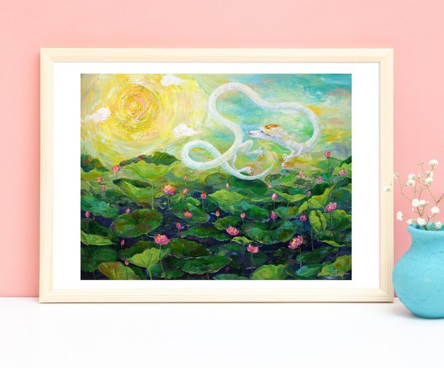 アートポスター】開運 幸運 人気 龍神 龍 白龍 蓮 INFINITY ARTIST NAO