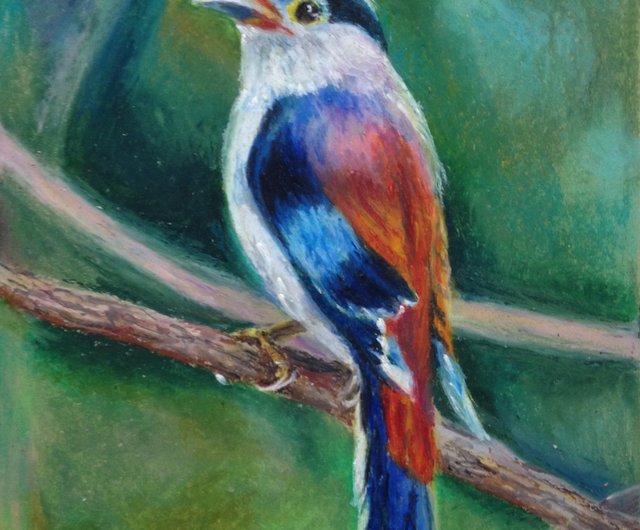 送料無料】ロシア 鳥の絵動物の絵オリジナルの絵オイルパステルの絵壁