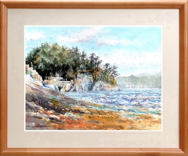 送料無料】水彩画風景画 鎌倉・稲村ヶ崎海岸 松下勝明 - Pinkoi