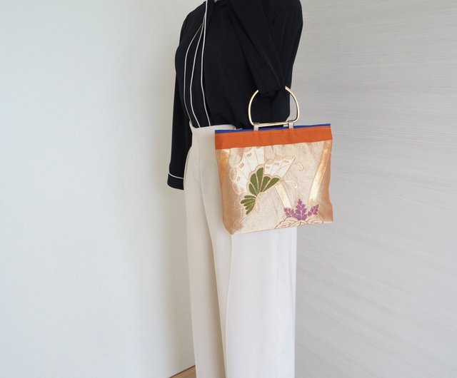 一点もの】普段着に映える 大人のカラフル 帯×帆布ハンドバッグ 蝶々柄