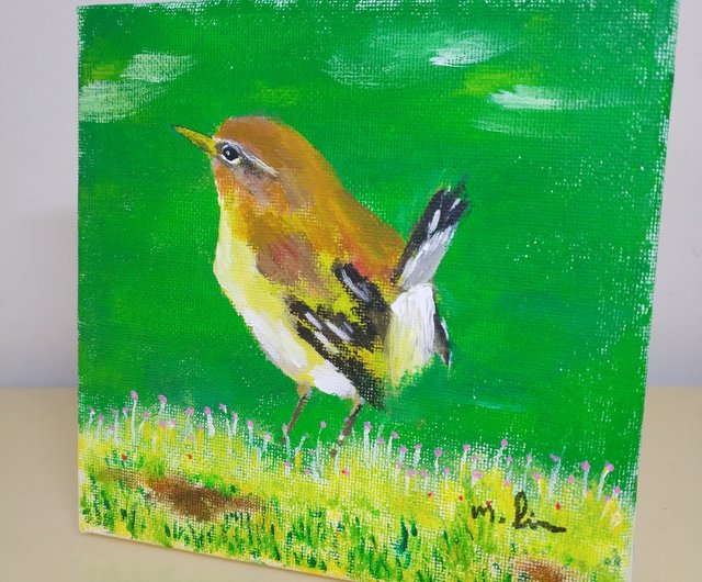 送料無料】台湾 平原の草を見上げる鳥たち/オリジナル油絵/ユニーク