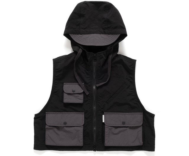 香港 【機能性スタイル】ショート丈フード付き機能性ベスト - ブラウン