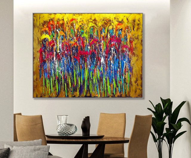 送料無料】スペイン キャンバスに描かれたカラフルな現代絵画 大胆な多