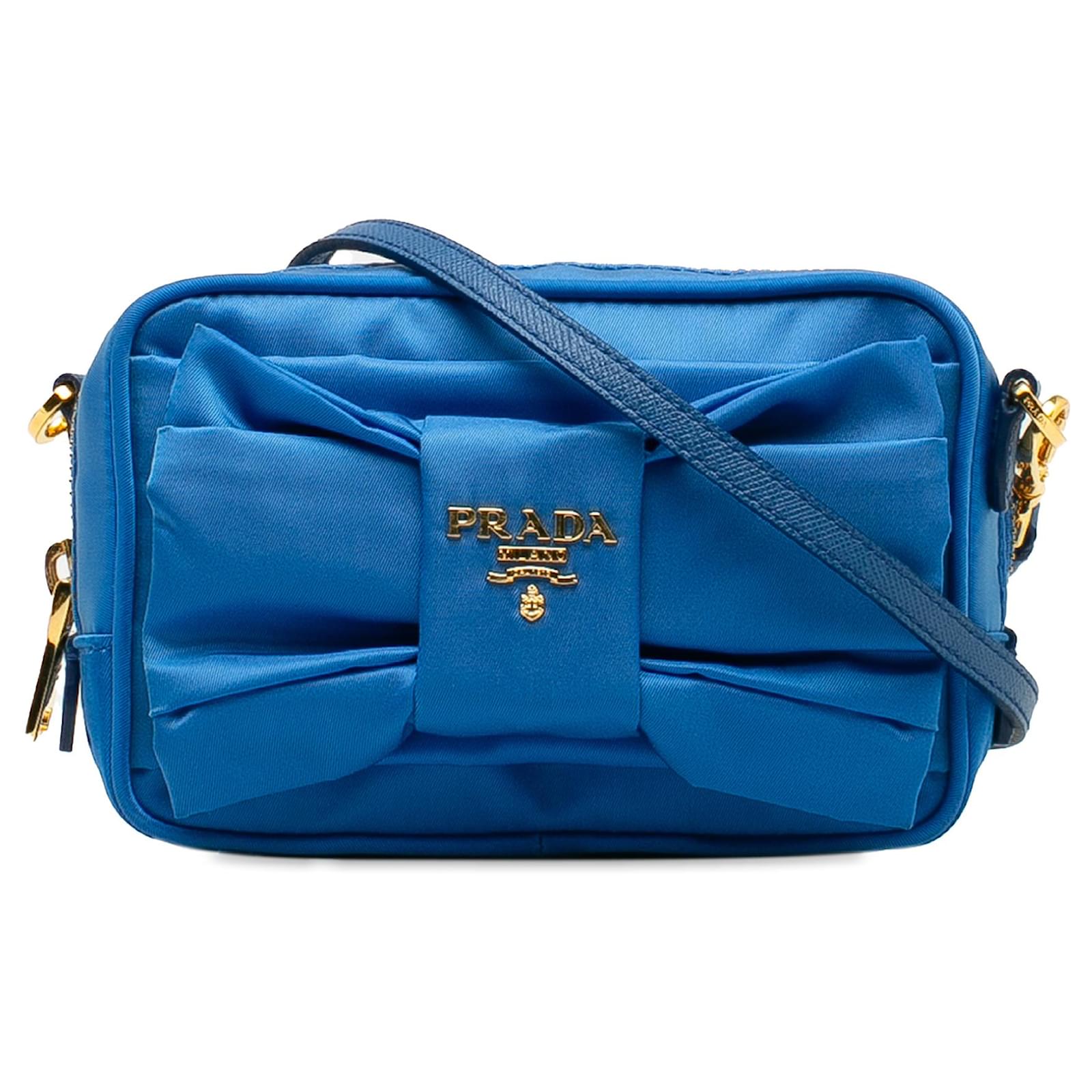 Prada Blue Fiocco Bow Tessuto Crossbody Pony-style calfskin Cloth