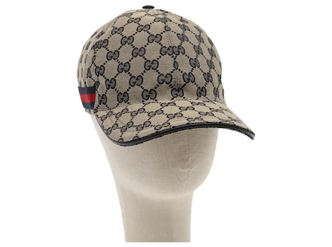 GUCCI GG Canvas Sherry Line Baseball Cap XL Red Navy 696845 Auth
