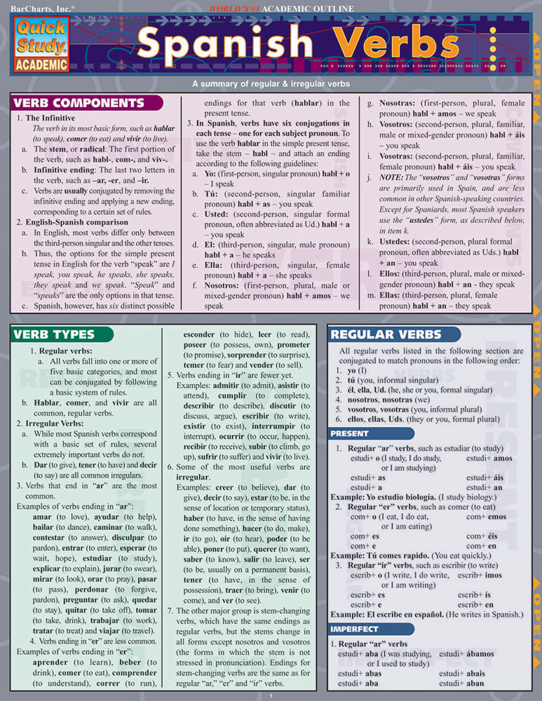 QuickStudy | Spanish Verbs Laminated Study Guide (9781572228122)