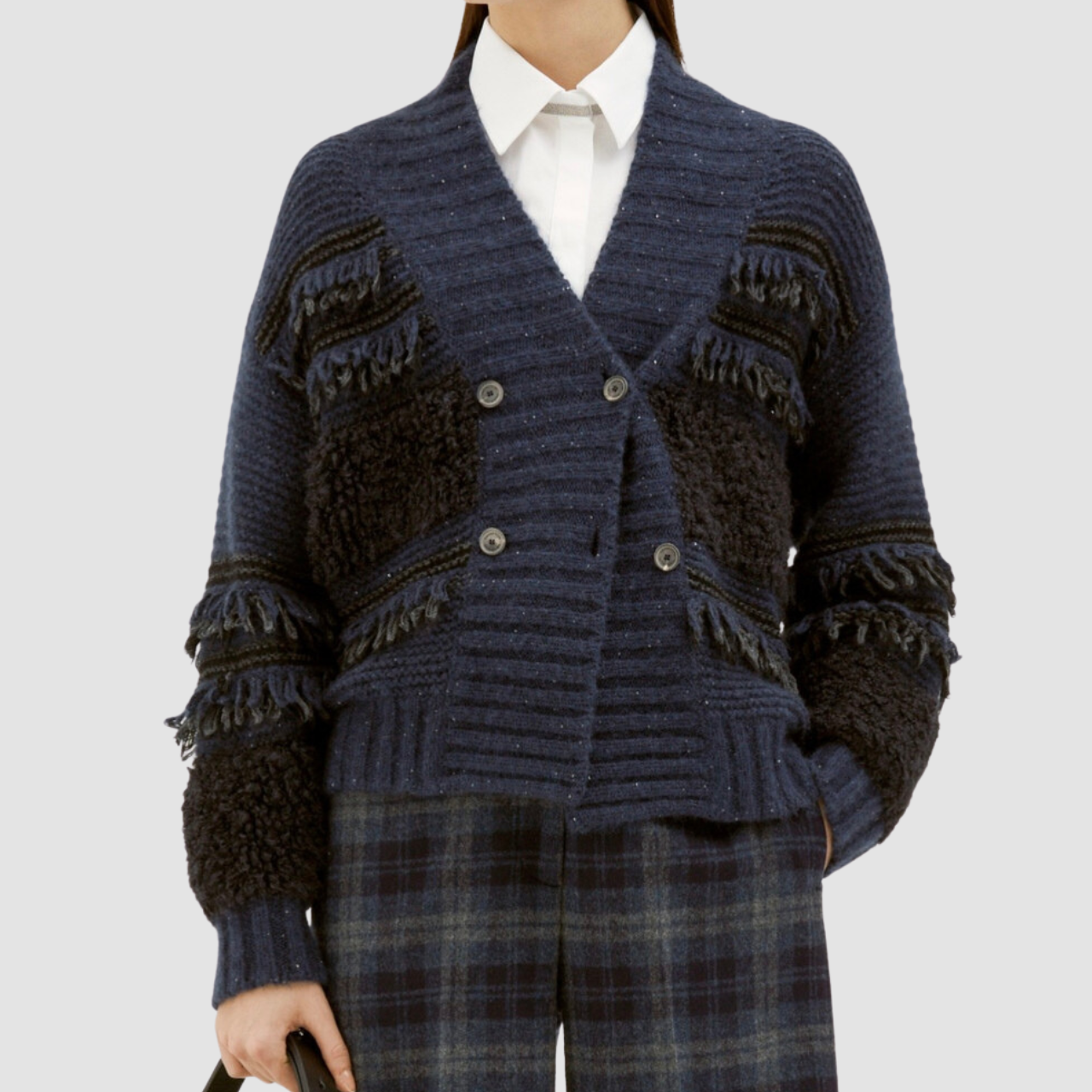 Fabiana Filippi Striped Double Breasted Cardigan with Fringe