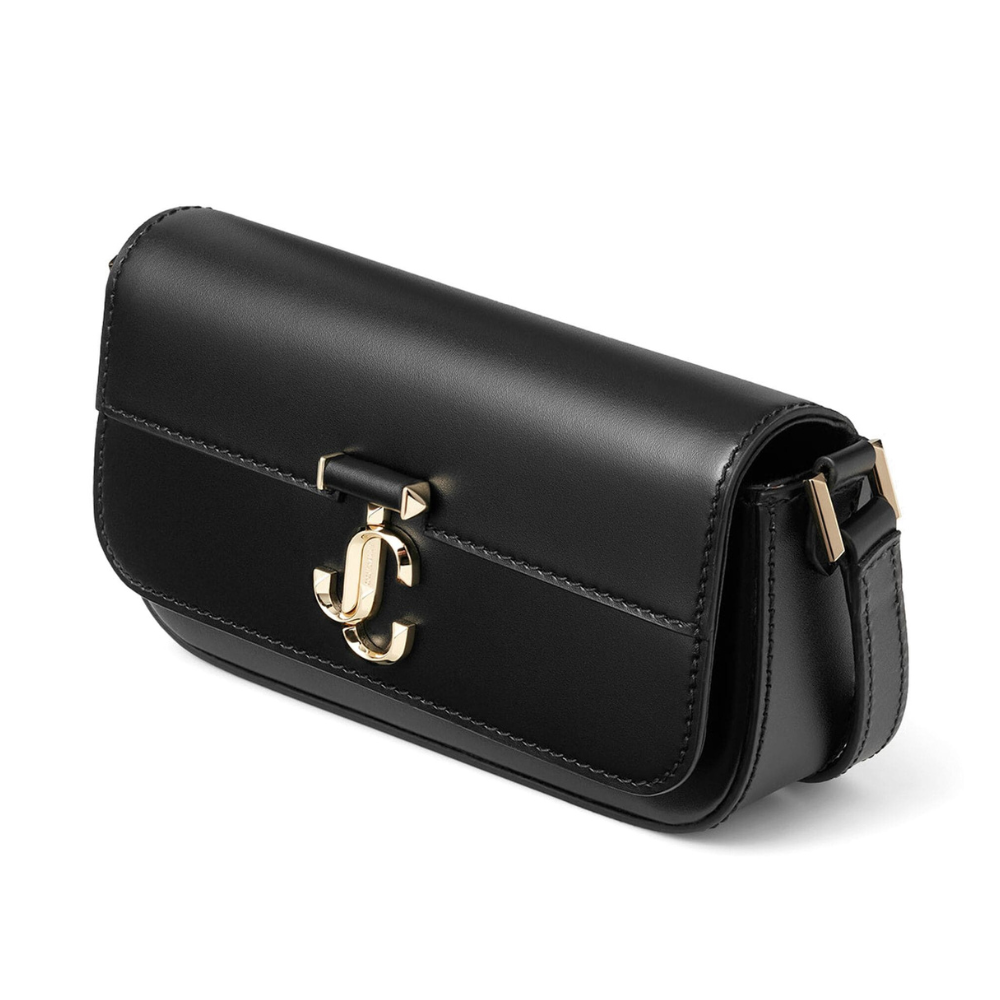 Jimmy Choo Avenue Mini Leather Shoulder Bag in Black/Light Gold