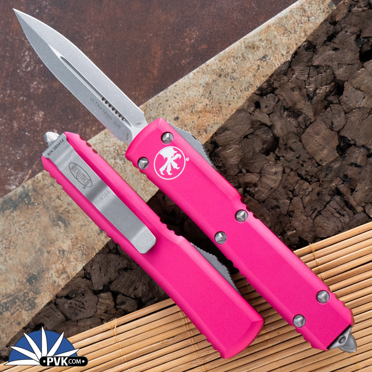 Microtech Ultratech 122-10APPK Double Edge Apocalyptic Blade, Pink