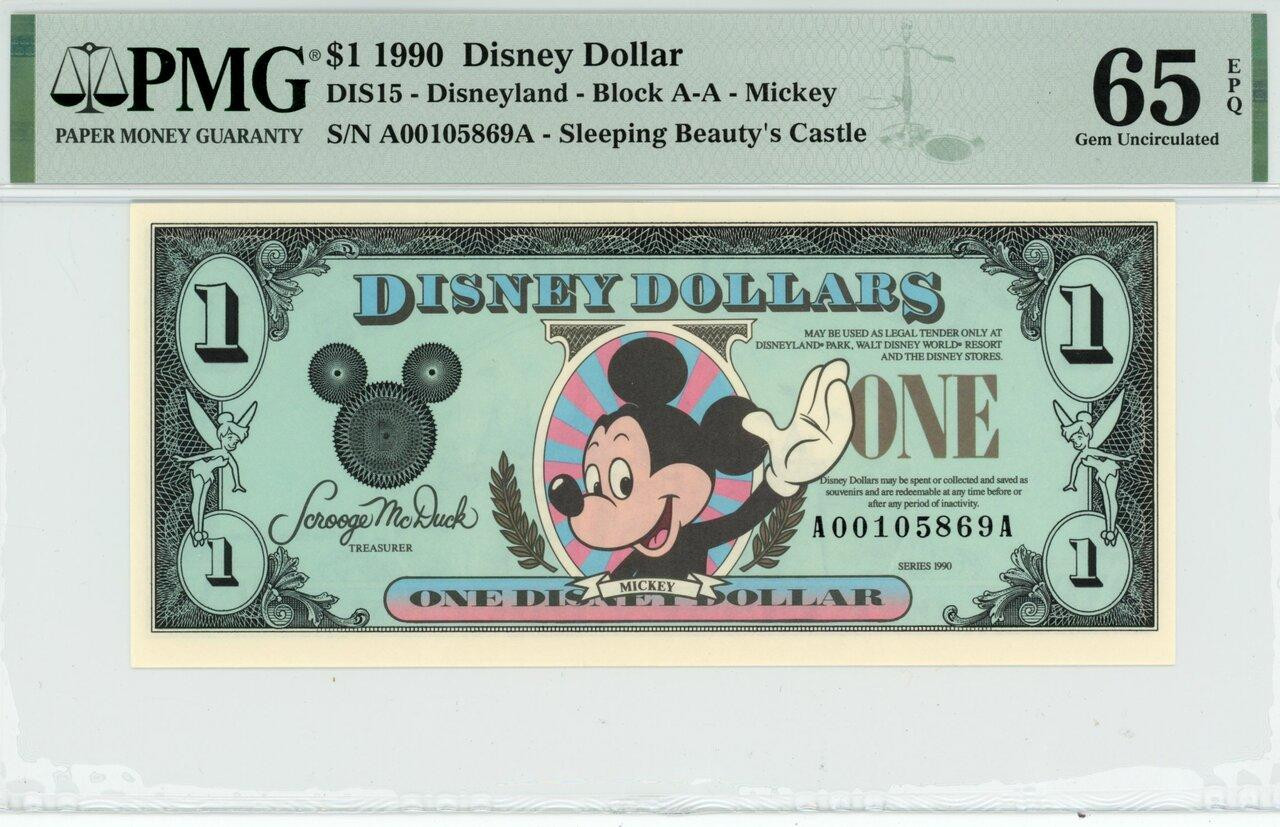 1990 $1 Disney Dollar Mickey PMG 65 EPQ (DIS15) - Elite Coinage Co.