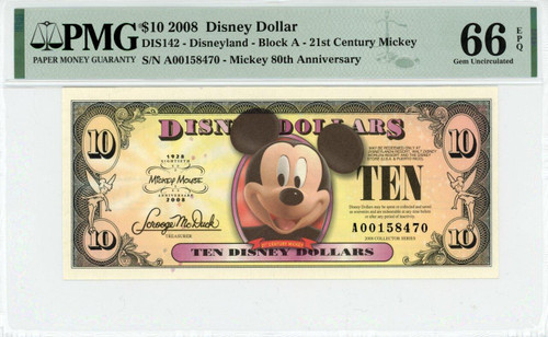 2008 $5 Disney Dollar Mickey ca. 1955 80th Anniv. PMG 66 EPQ