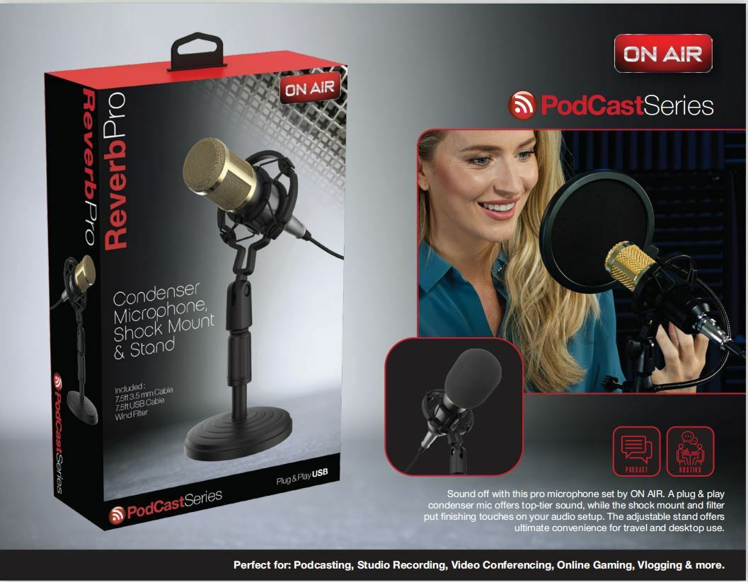 Tzumi On Air Reverb Pro Podcast Series Condenser Mic with Stand