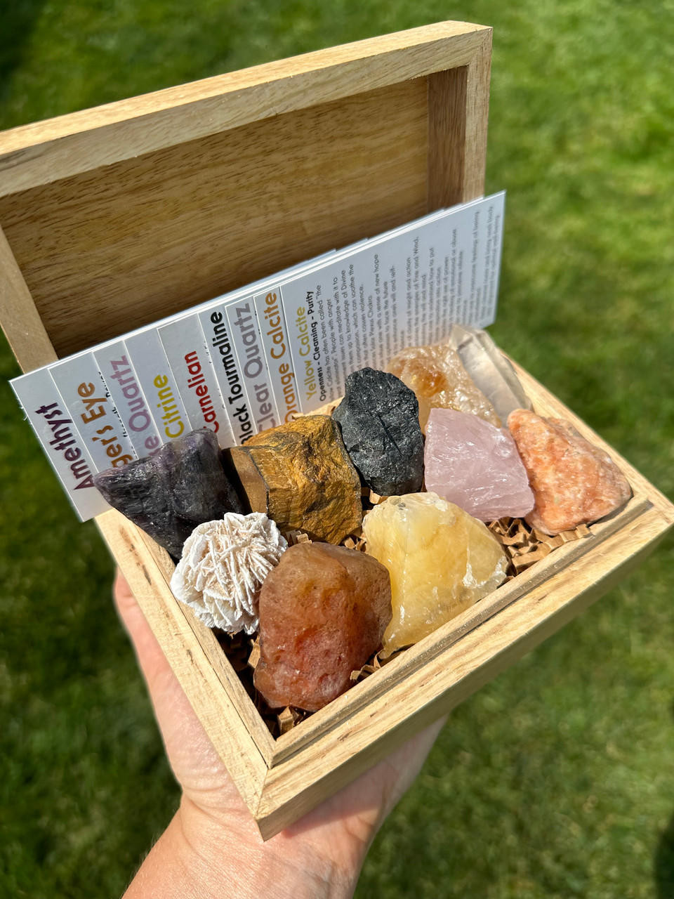 Positive Energy & Confidence Crystal Set with Wooden Box (Raw) - 9