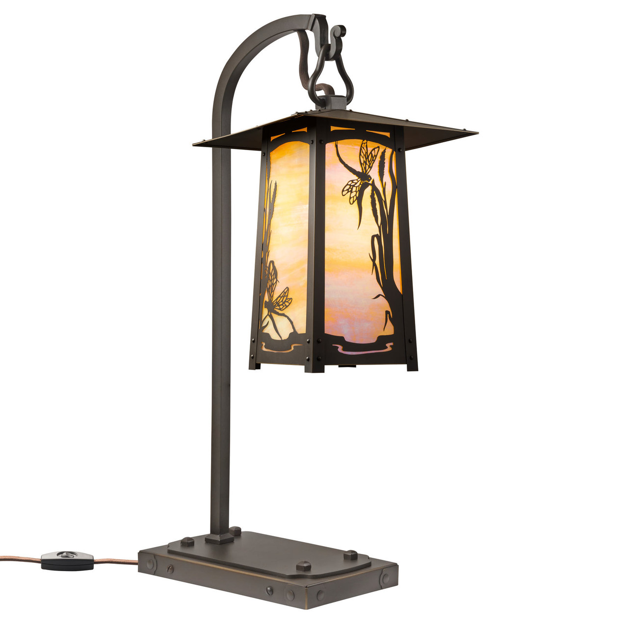 Rustic Arts & Crafts Hook Arm Table Lamp | Cobblestone Series