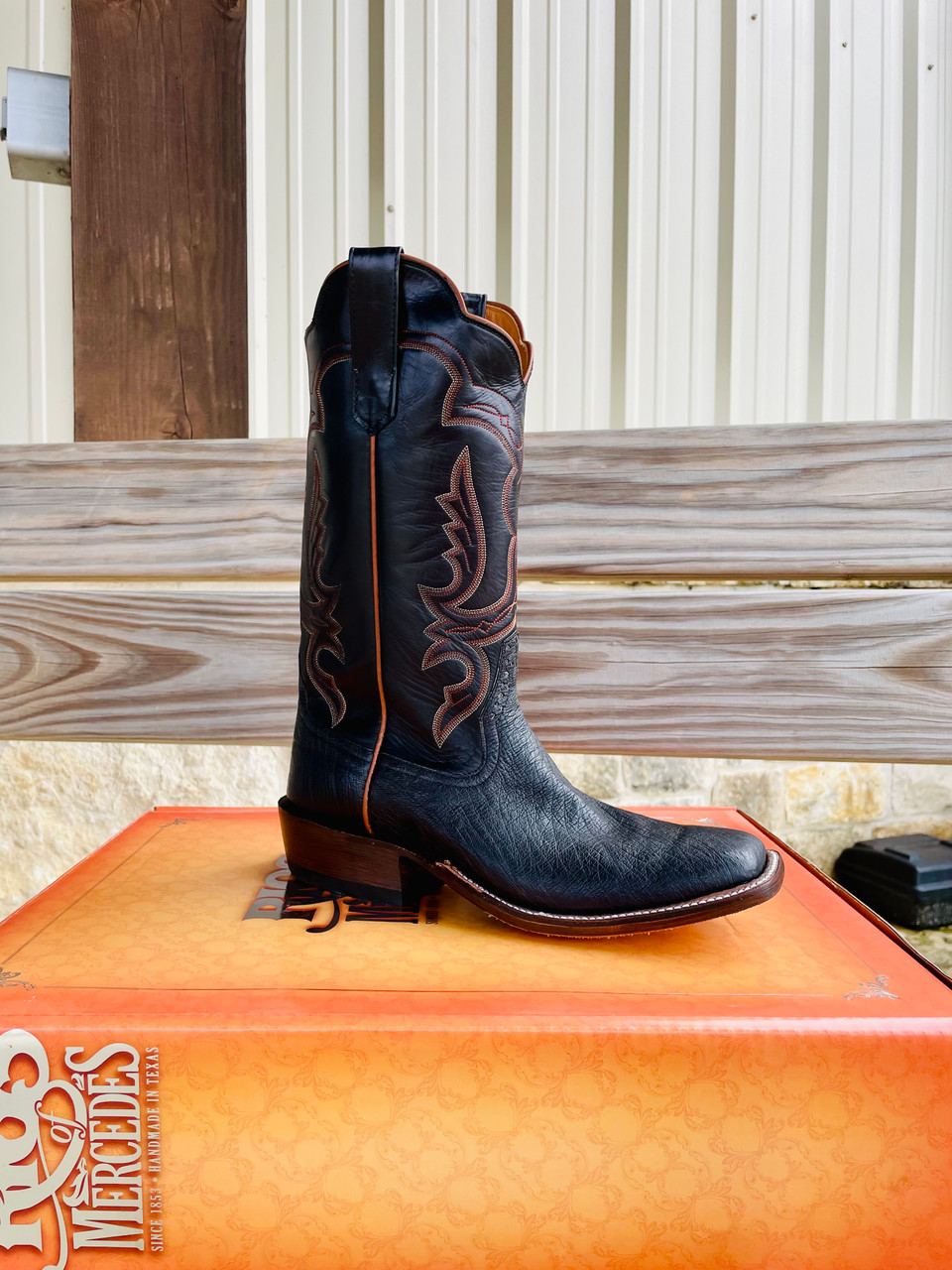 RIOS OF MERCEDES - MEN'S BLACK OSTRICH AND BLACK CALF BOOTS - Y