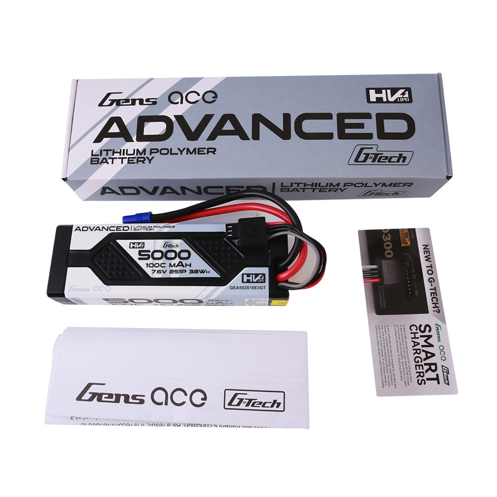 Gens ace Advanced 5000mAh 2s 7.6V 100C G-Tech Lipo Battery Pack