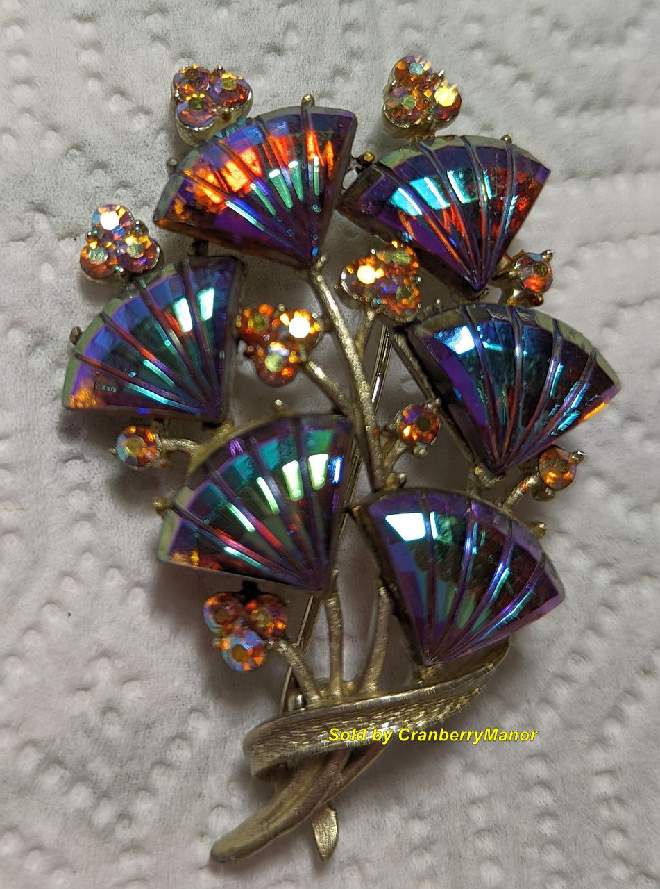 Coro Pegasus Brooch Multi Chrome Fan Pin Vintage Mid Century