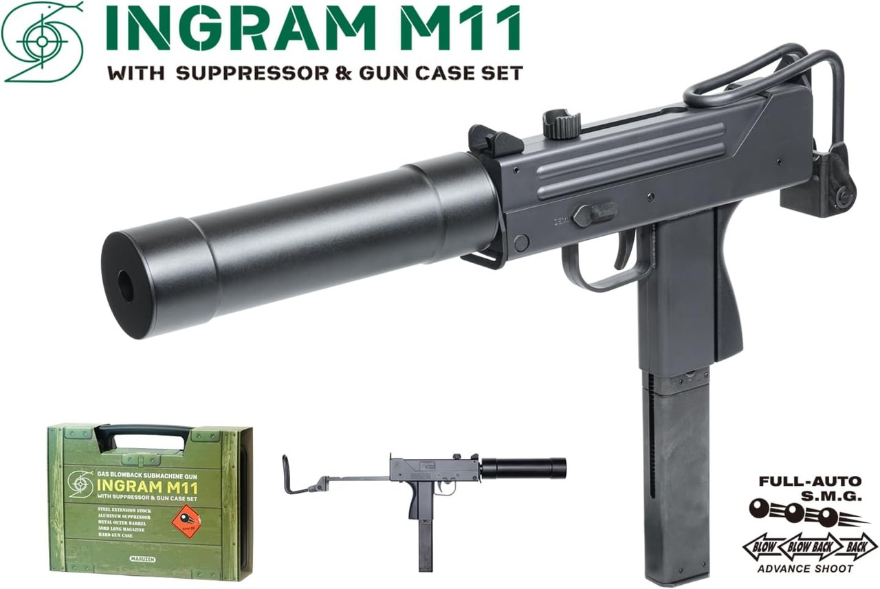 Maruzen Ingram M11 Suppressor & Gun Case Set, Gas Blowback