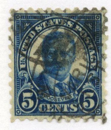 586 - 1924 5c Theodore Roosevelt, Blue, Perf. 10 - Mystic Stamp