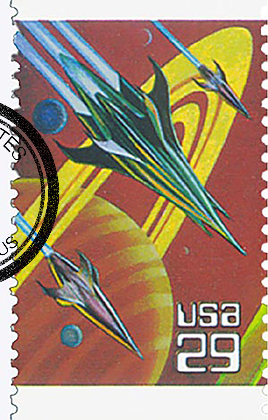 2741 - 1993 29c Space Fantasy: Saturn & Spacecrafts - Mystic Stamp