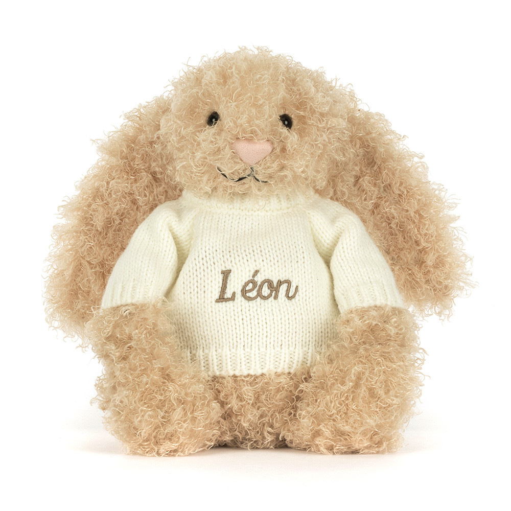 Bashful Luxe Bunny Curly with Personalized Cream Jumper - Official