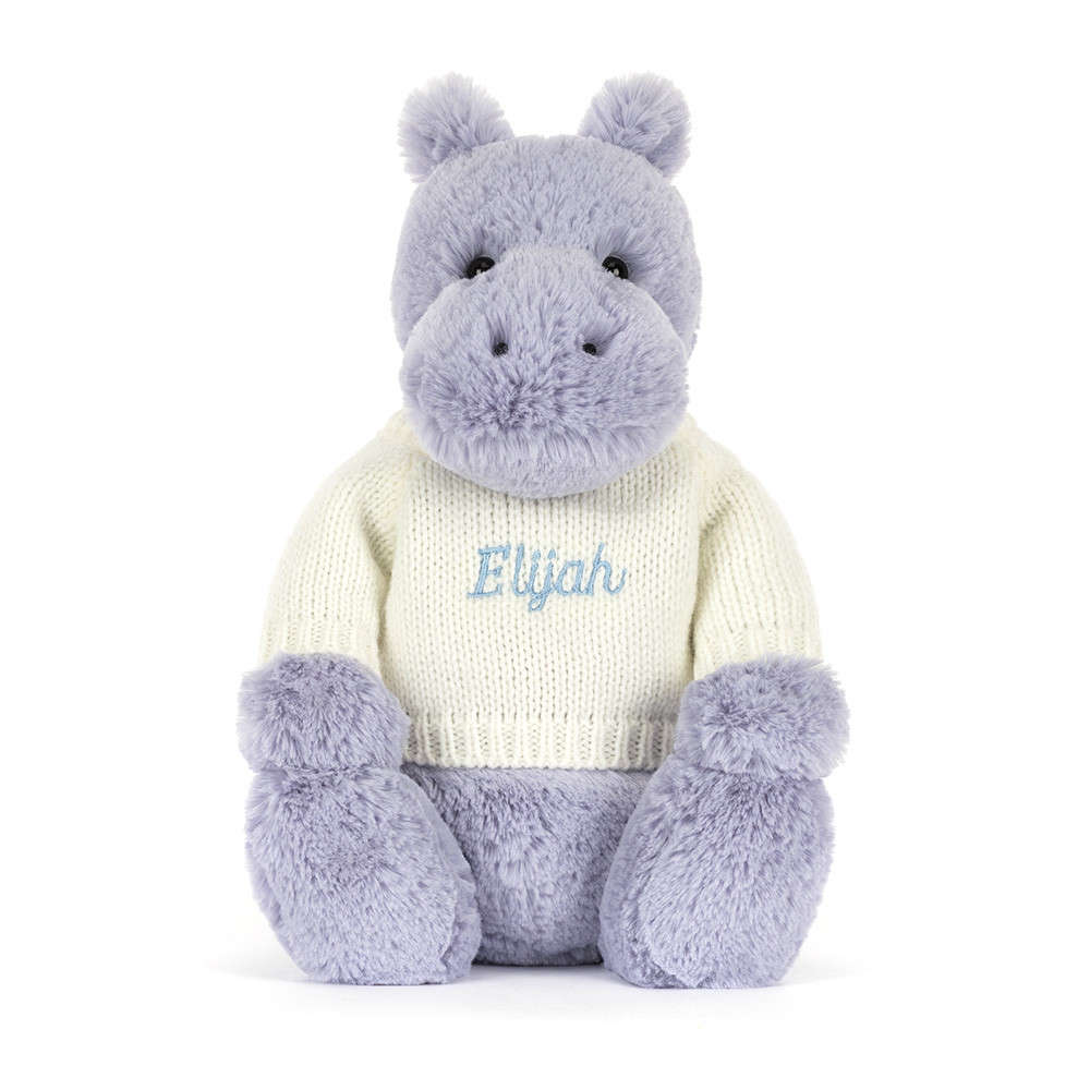 Bashful Hippo with Personalized Cream Jumper - Official Jellycat