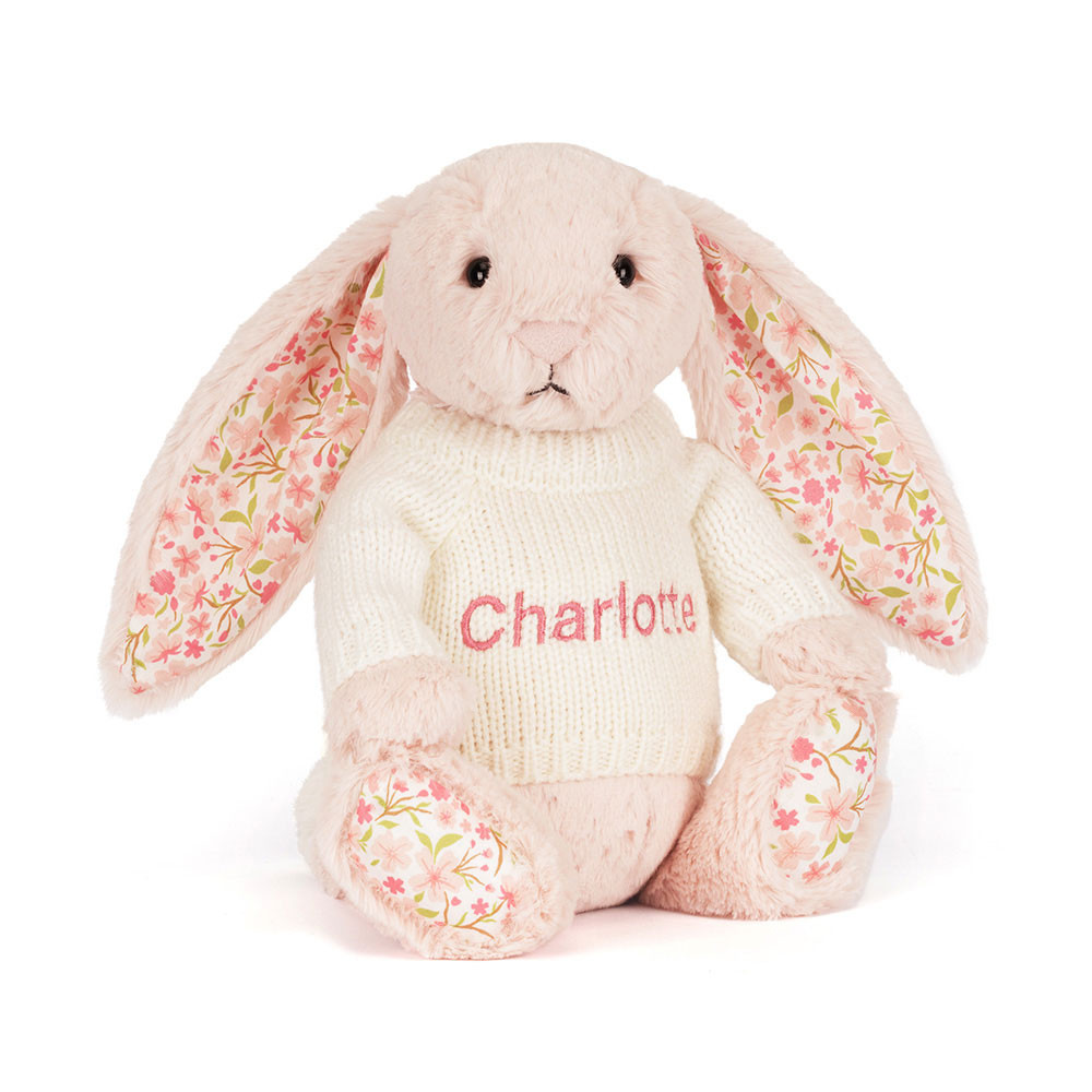 Bashful Blush Bunny 'Cherry' with Personalized Cream Jumper