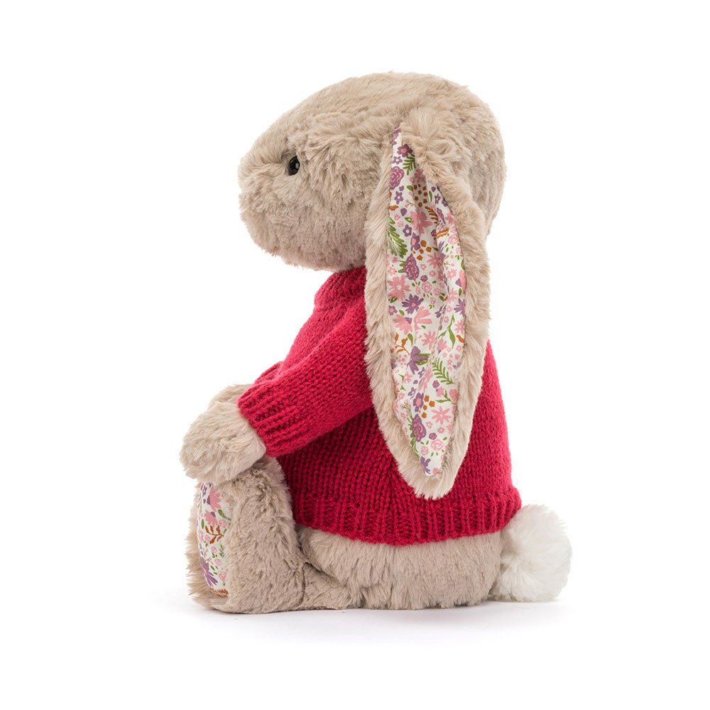 Bashful Beige Bunny 'Petal' with Personalized Red Jumper