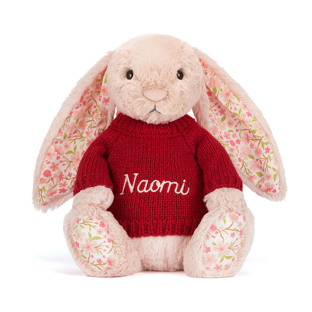Bashful Blush Bunny 'Cherry' with Personalized Red Jumper
