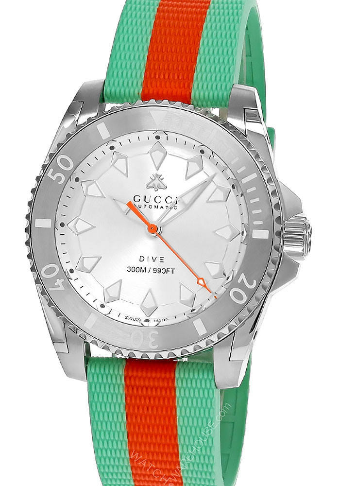 GUCCI Dive AUTO 40MM SS Silver Dial Turquoise Rubber Men's Watch