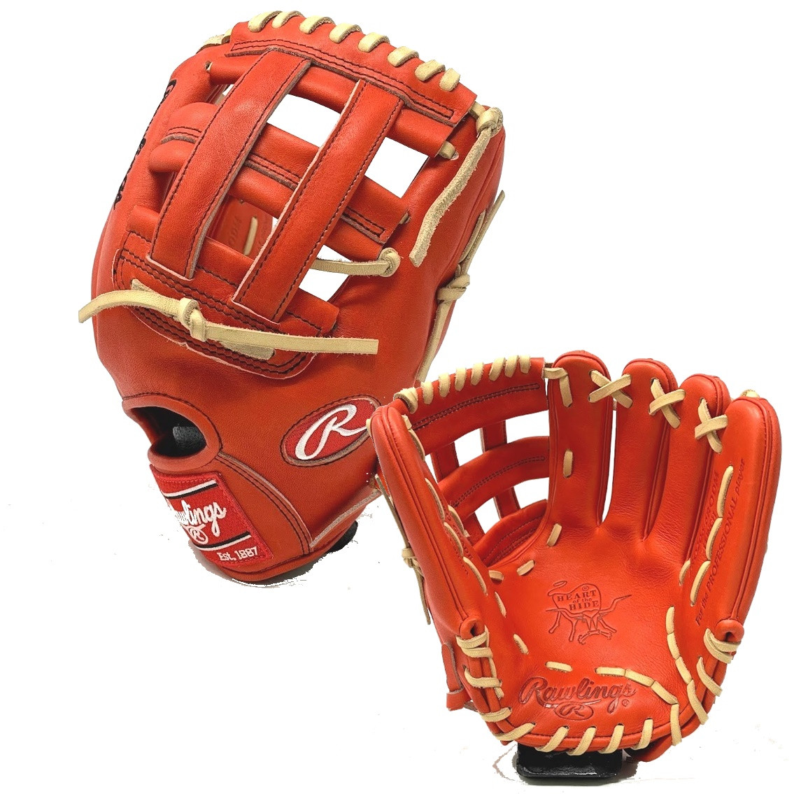 Rawlings Red Orange Heart of the Hide Baseball Glove 12 Inch H Web