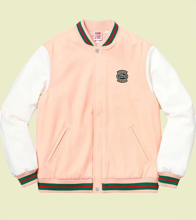 Lacoste Supreme Peach and White Varsity Wool Jacket