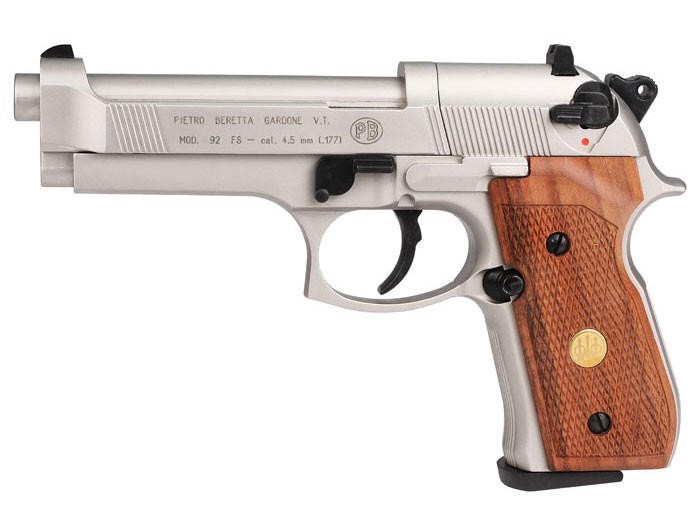 Beretta 92FS CO2 .177 Nickel Air Gun, Silver/Wood | Airsoft Station