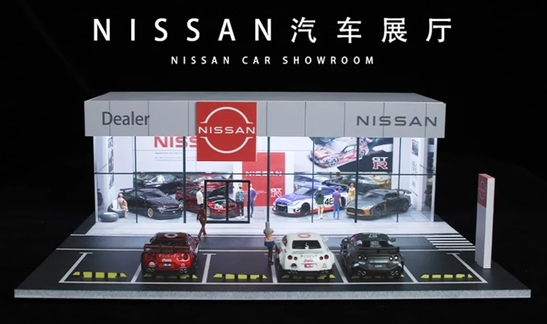 1/64 MoreArt Nissan Dealership Showroom Diorama with Lights (car