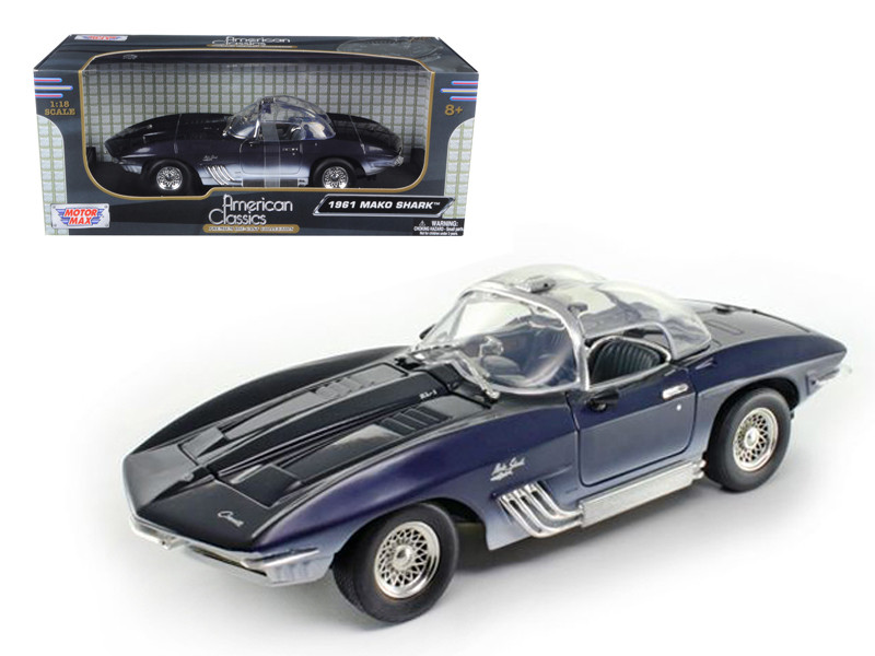 1961 Chevrolet Corvette Mako Shark Dark Blue 1/18 Diecast Model