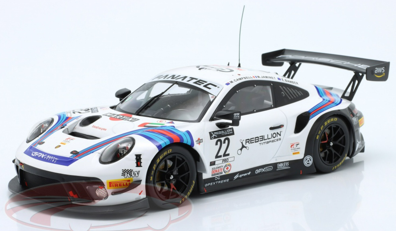 1/18 Ixo 2021 Porsche 911 GT3 R #22 24h Spa GPX Martini Racing