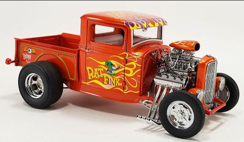 1/18 ACME 1932 Ford Hot Rod Pick Up Rat Fink (Orange with Flames