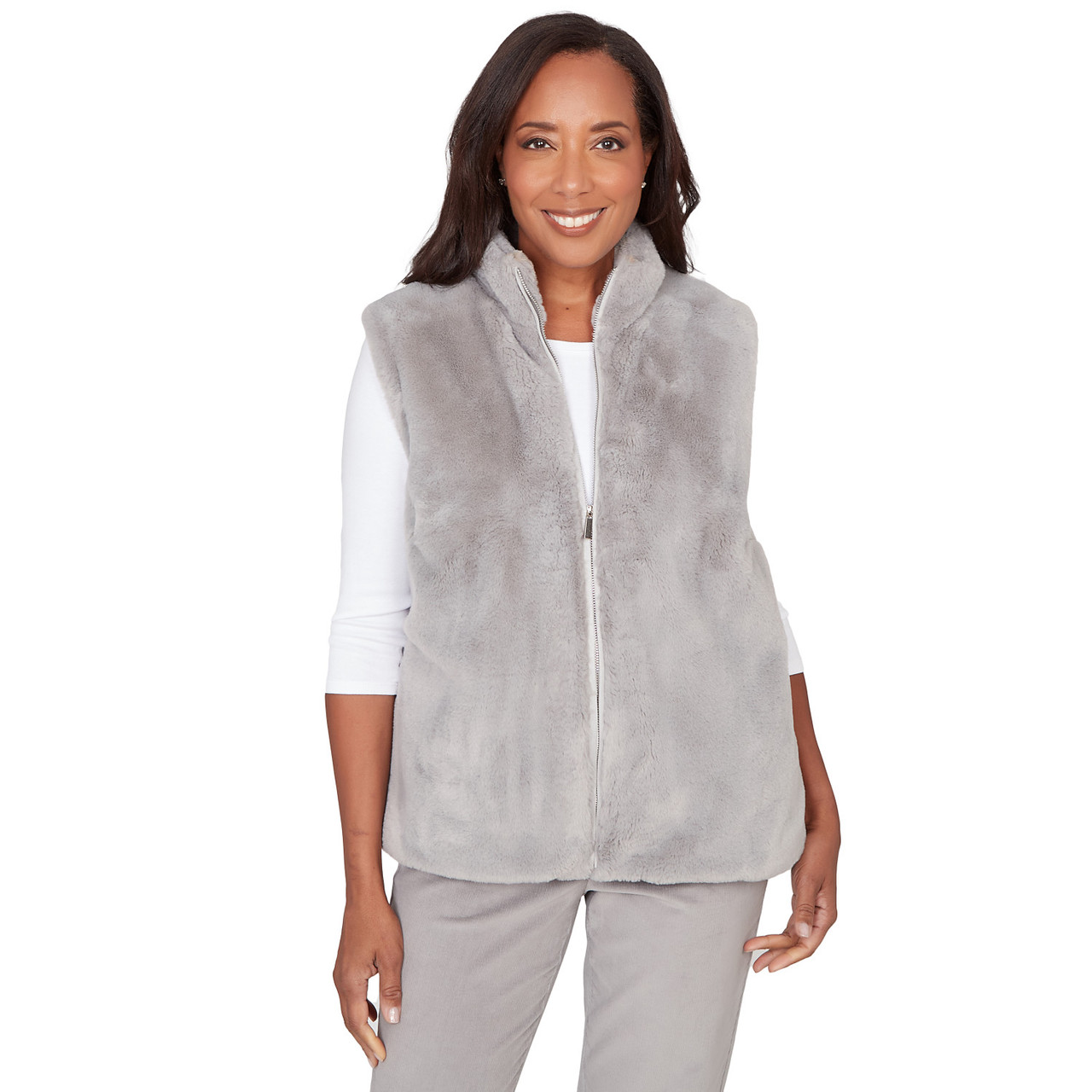 Petite Women's Plush Faux Fur Zip Front Vest | Alfred Dunner