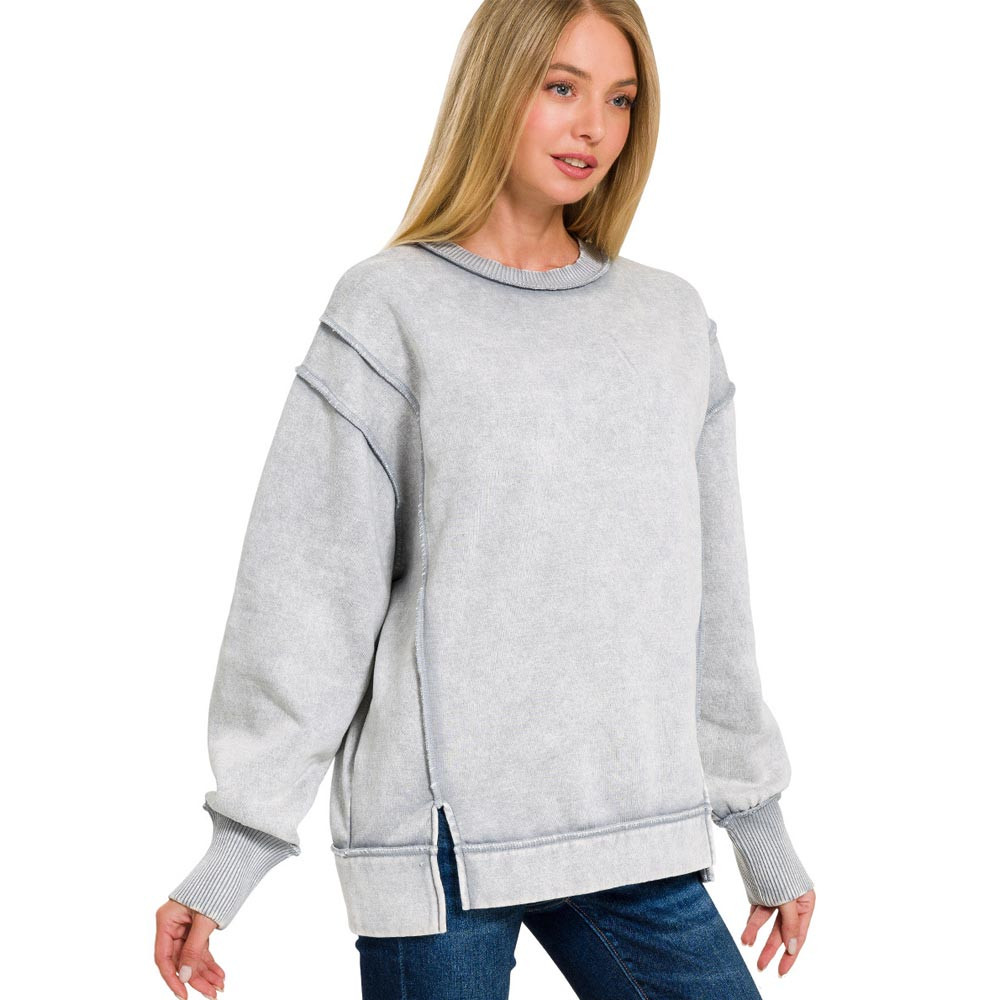 Women's Zenana Acid Wash Fleece Sweatshirt | Eagle Eye Outfitters