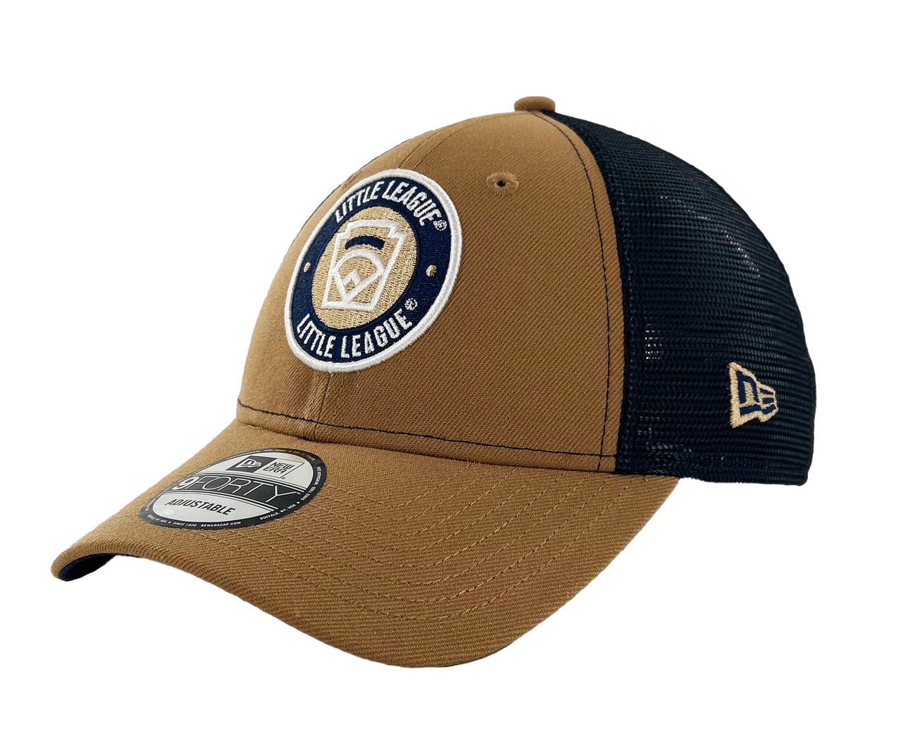 New Era 9Forty Tan & Navy Trucker Little League Round Patch Logo