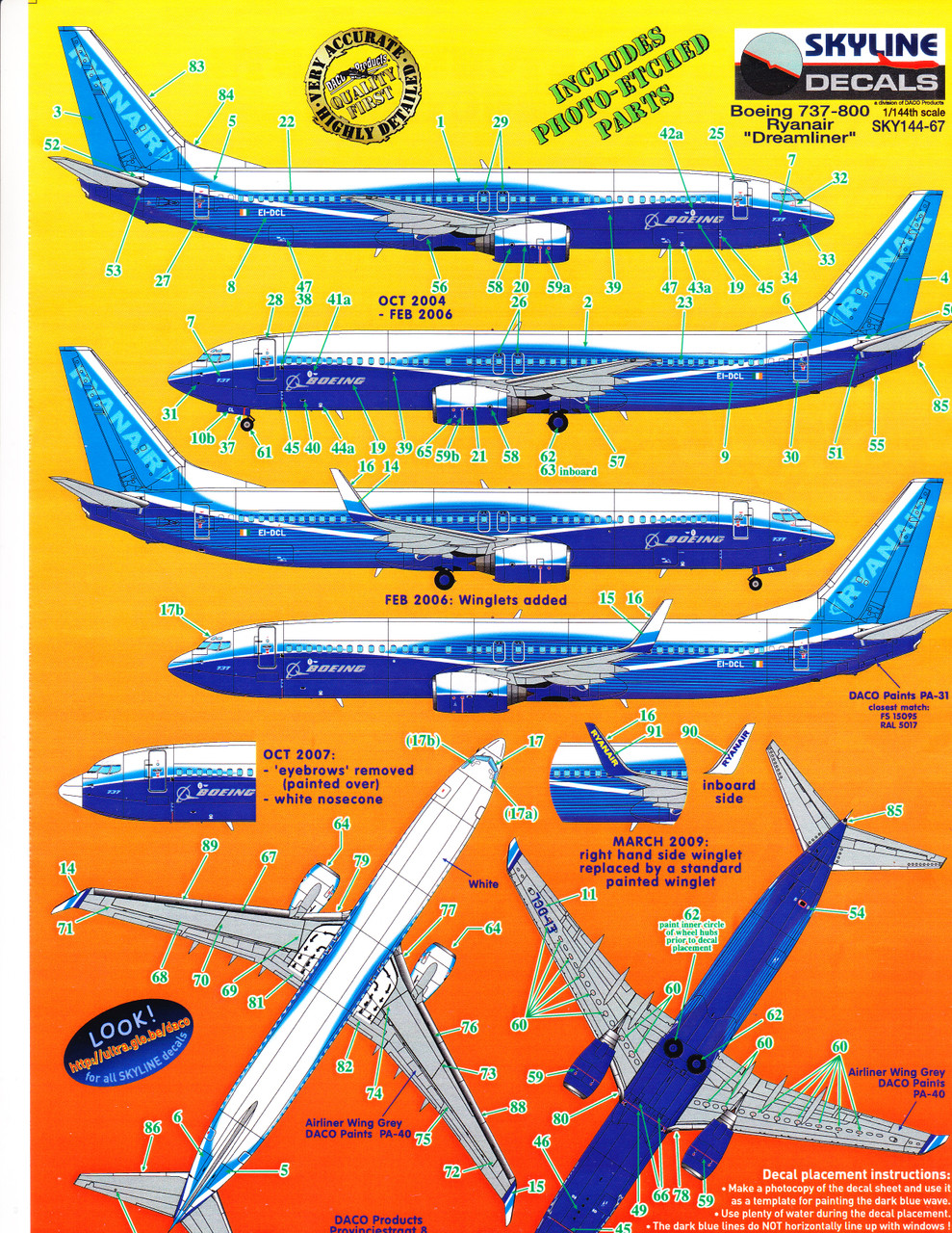 1/144 Scale Decal Ryanair 737-800 