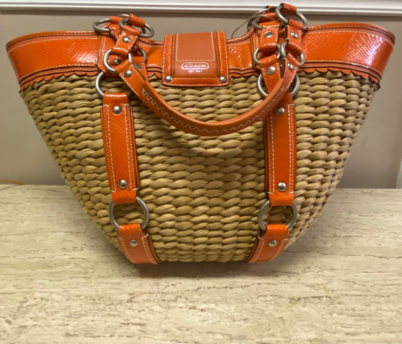 Vintage Coach XL Jasmine Straw Tote Bag